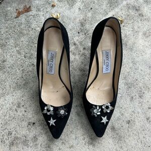 Jimmy Choo Jasmine Black Suede pump with crystals, size 37